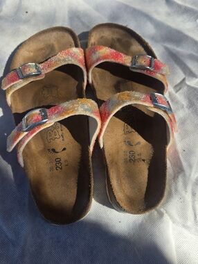 Birkenstock Women's Dual-Buckle Sandals in Pink and Yellow Glitter